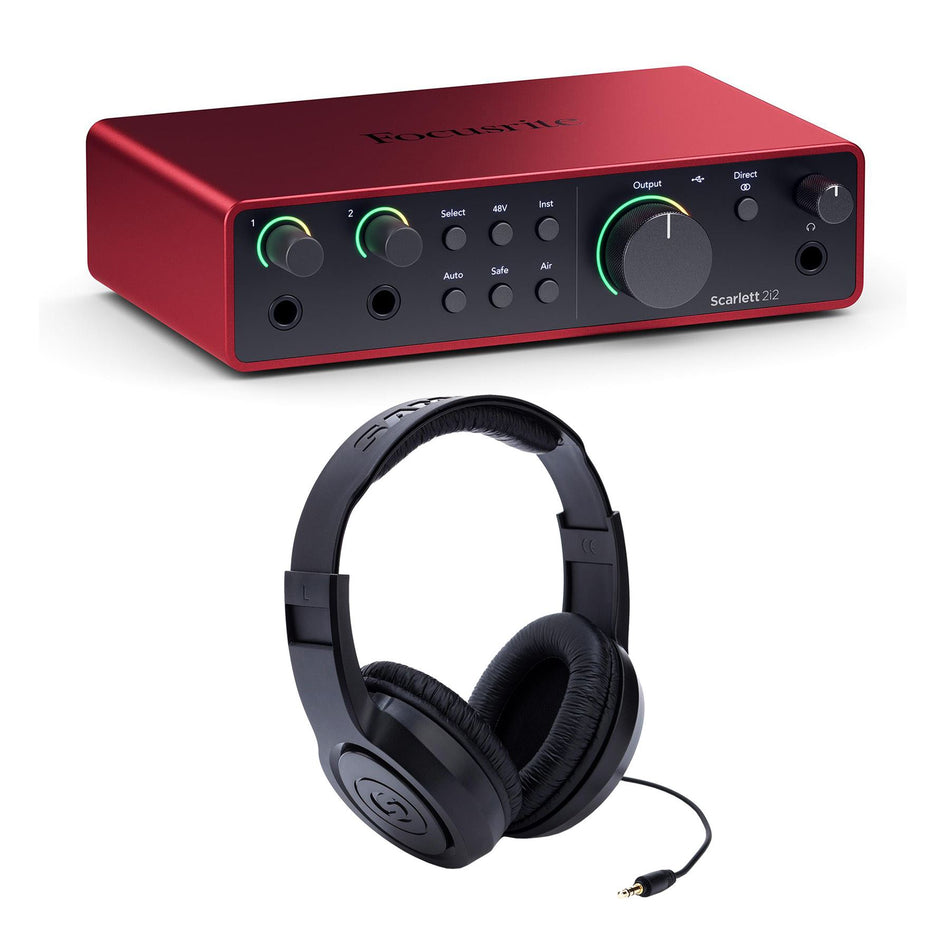 Focusrite Scarlett 2i2 (4th Gen) USB-C Audio Interface Bundle with Samson Headphones