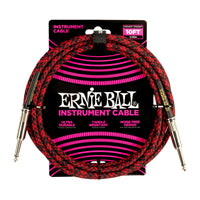 Ernie Ball 6394 10-foot Braided Red/Black 1/4" TS Straight/Straight Instrument Cable