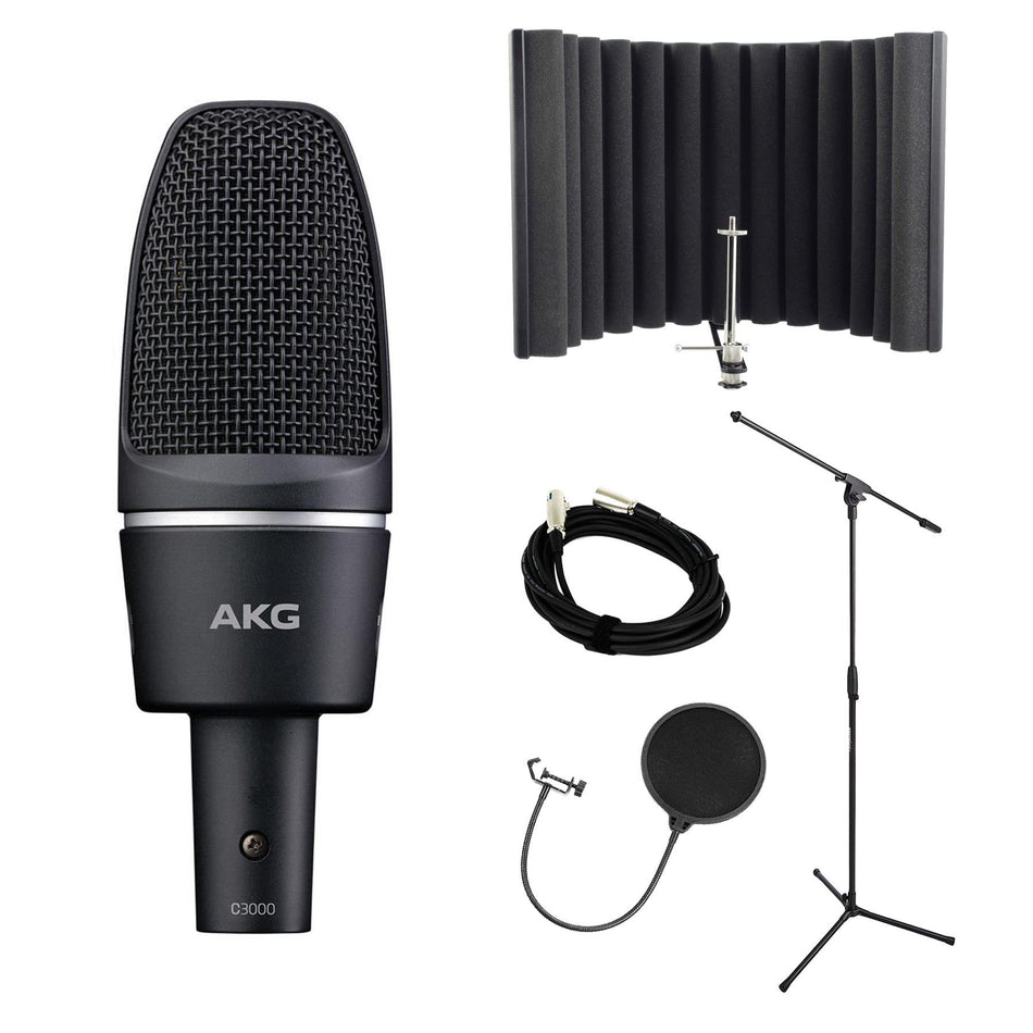 AKG C3000 Condenser Microphone w/ sE Electronics RF-X, Pop Filter, Stand & Cable Bundle