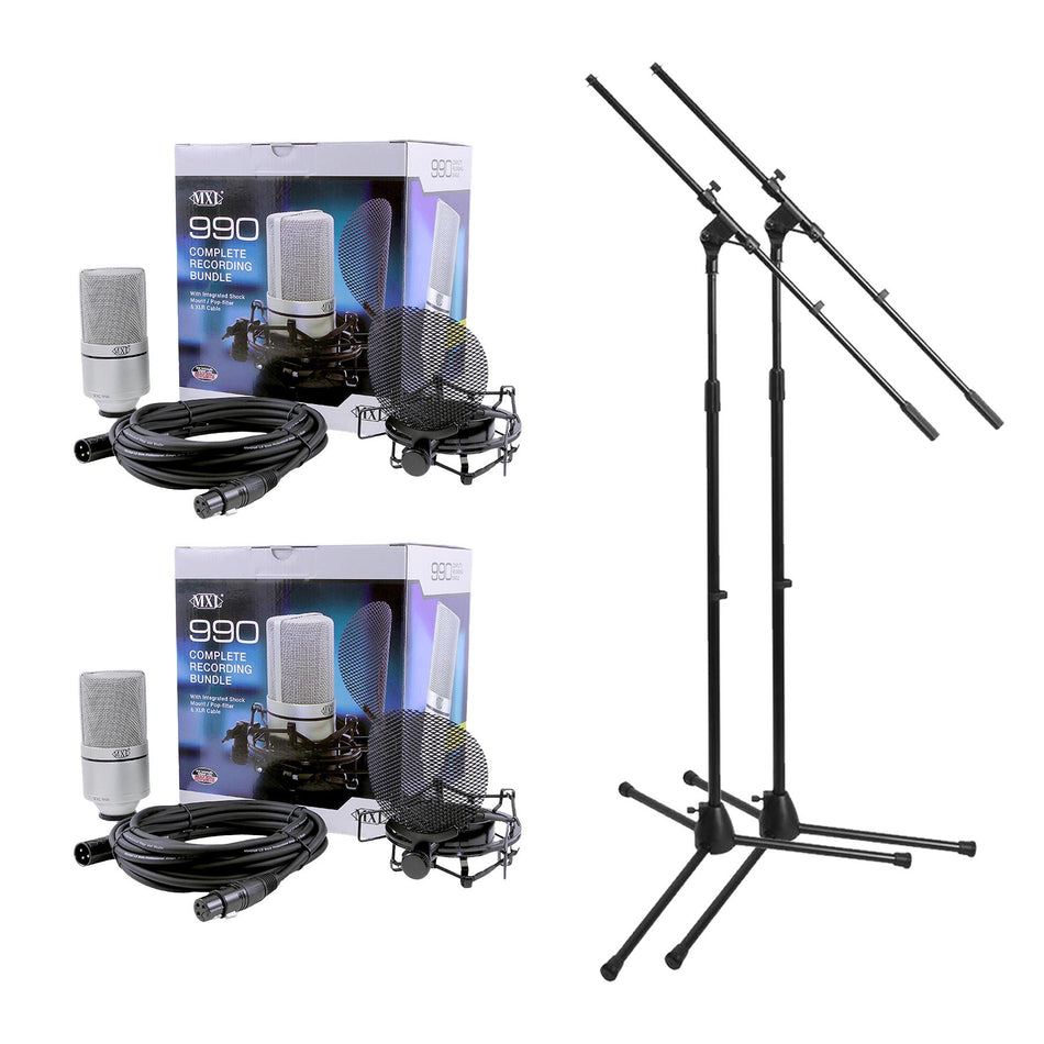 MXL 990 Complete Microphone Recording Bundle Stereo Pair Bundle with Stands