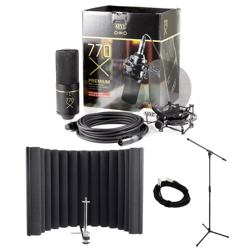 MXL 770X Microphone Package Bundle with sE Electronics RF-X Isolation Sheild, Stand, Cable