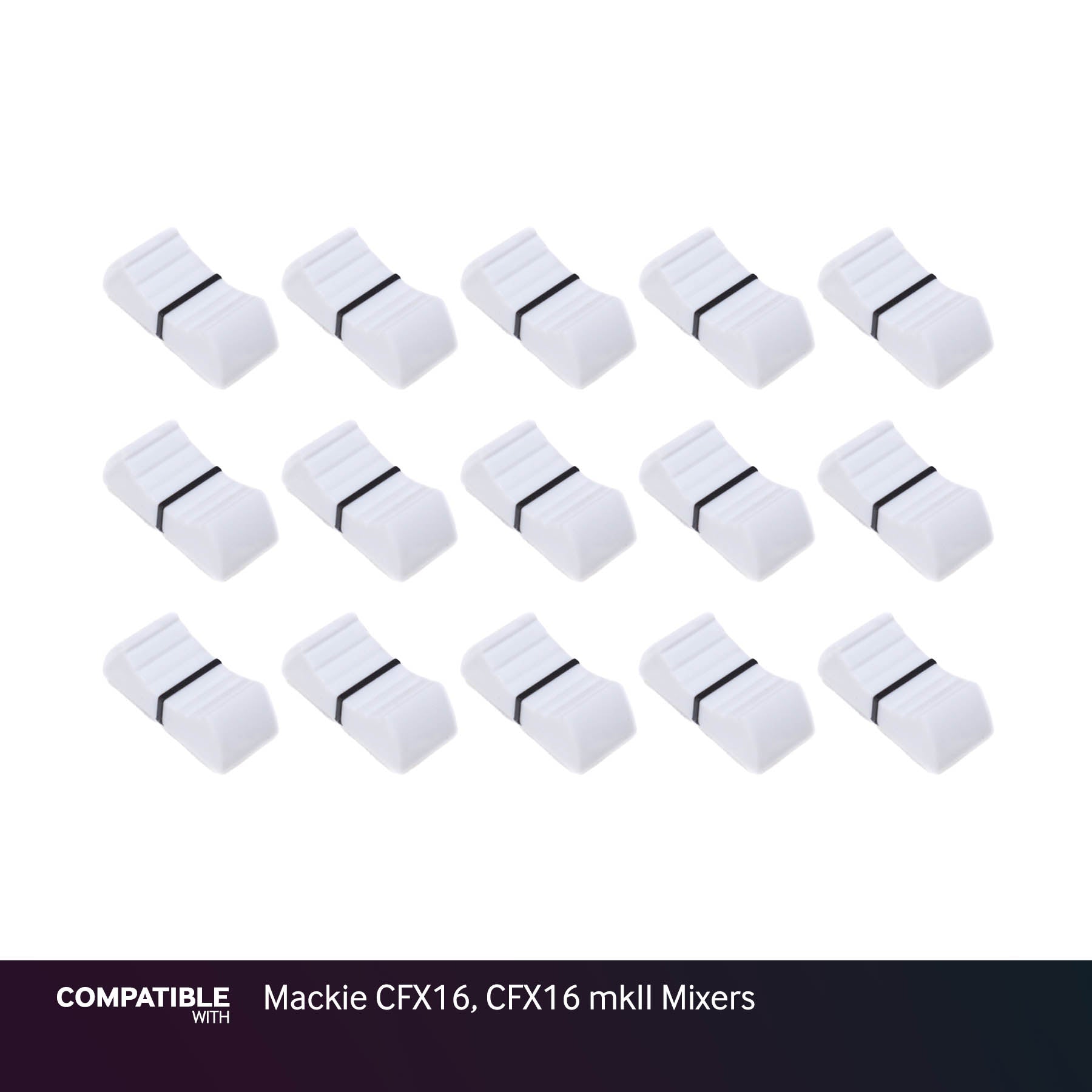 Set of 15 White Fader Caps for Mackie CFX16, CFX16 mkII Mixers