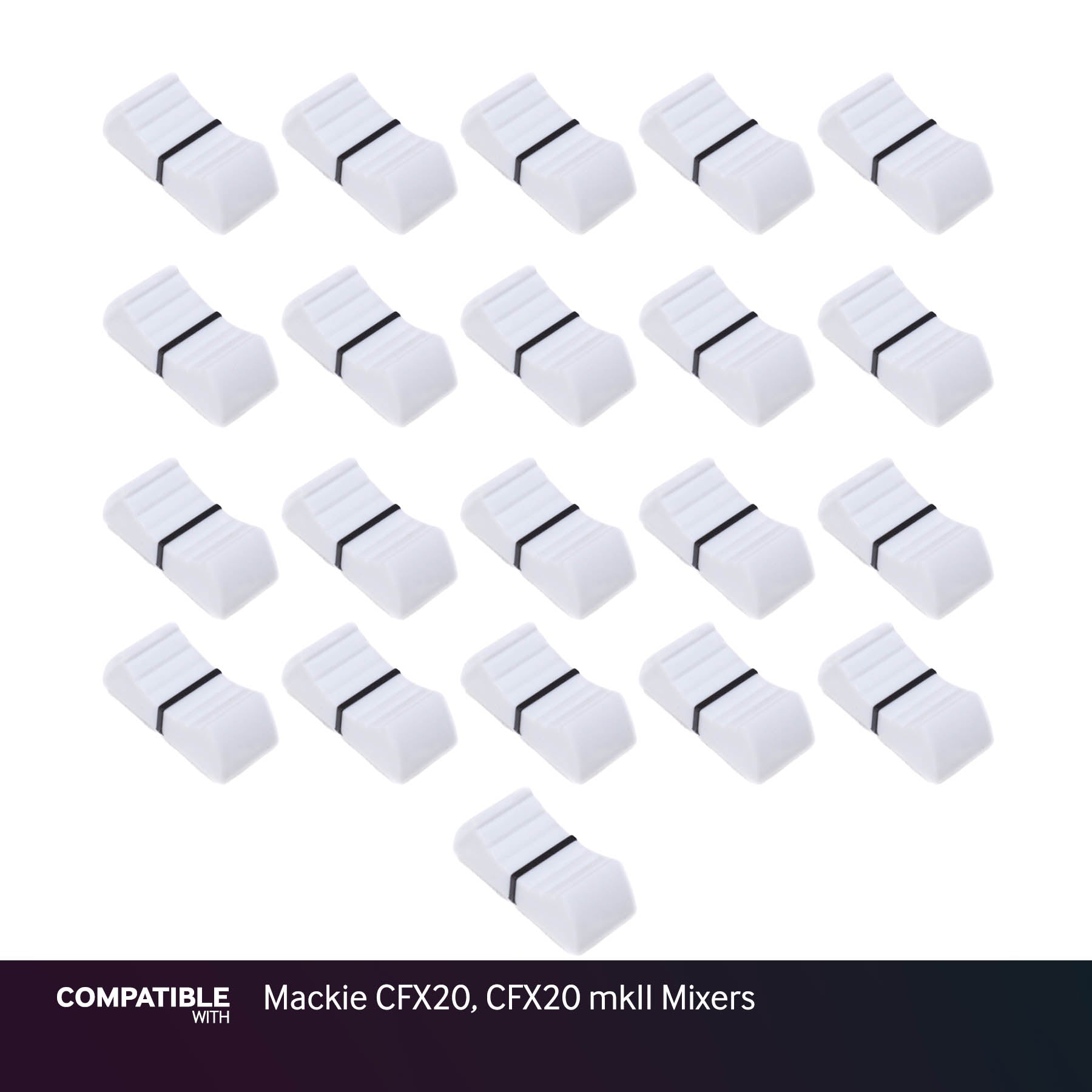 Set of 21 White Fader Caps for Mackie CFX20, CFX20 mkII Mixers