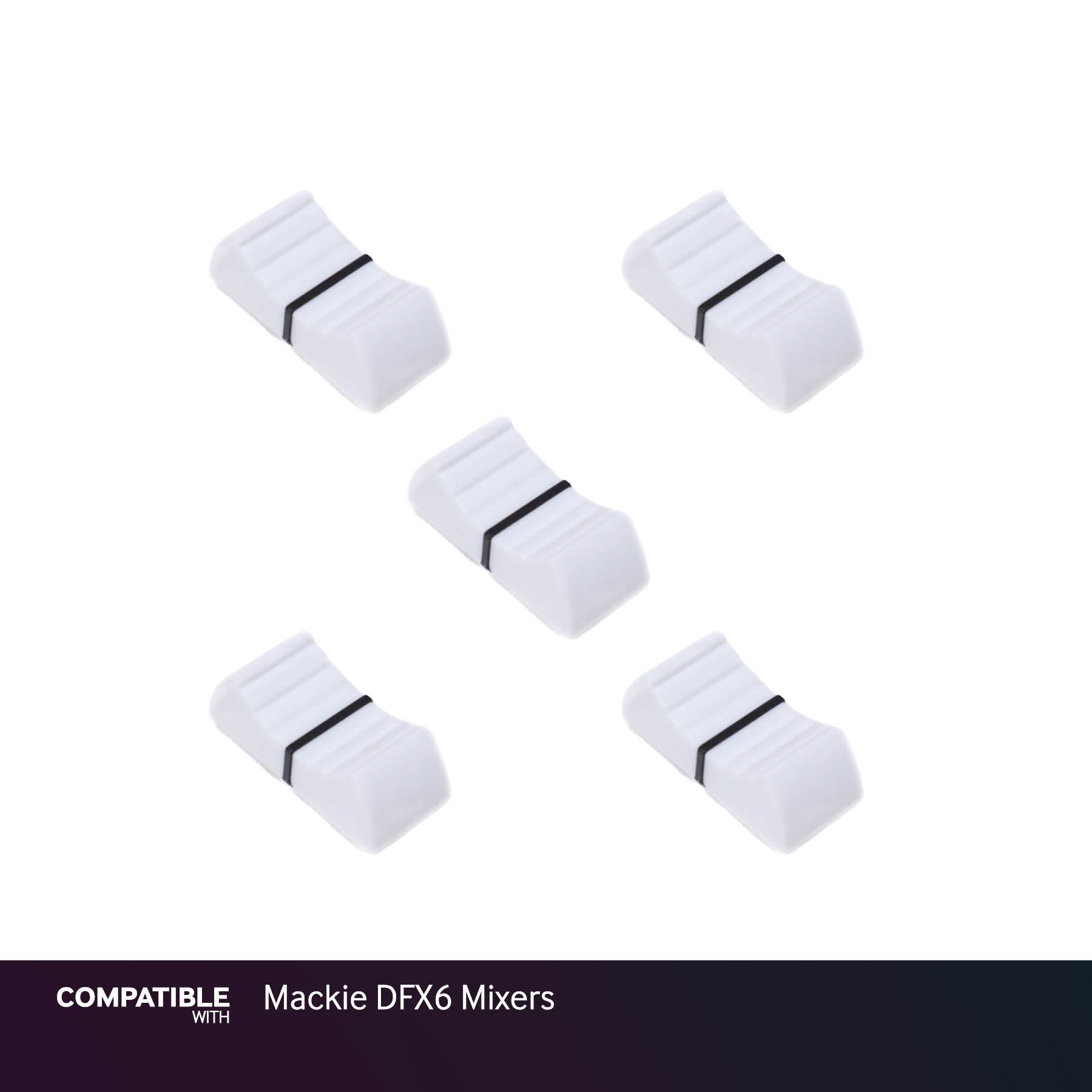 Set of 5 White Fader Caps for Mackie DFX6 Mixers