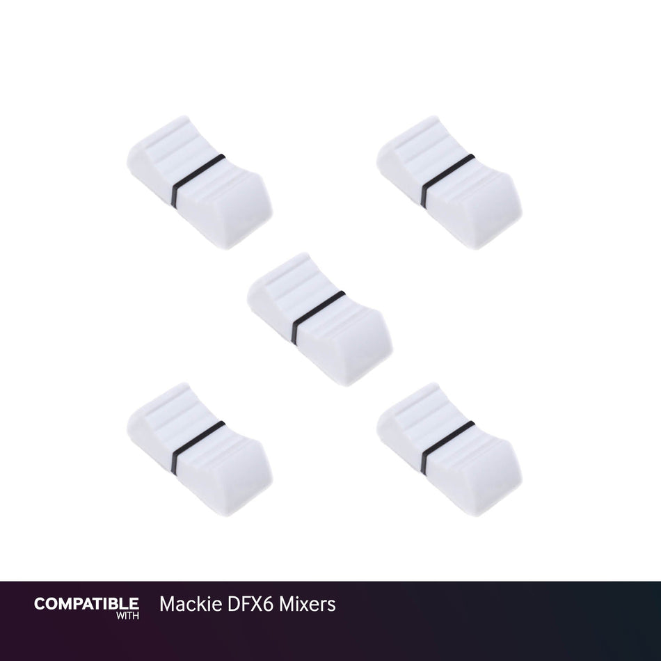 Set of 5 White Fader Caps for Mackie DFX6 Mixers