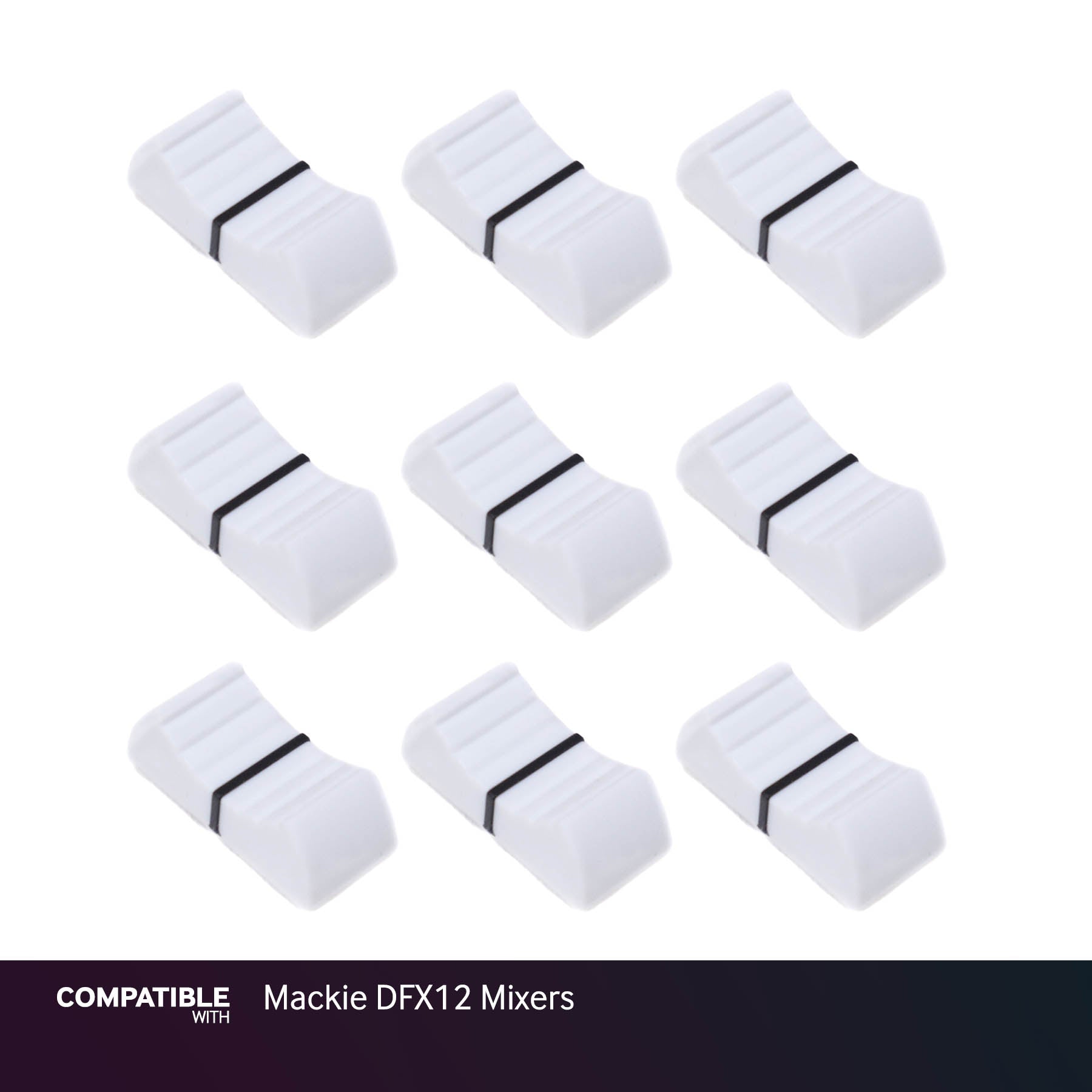 Set of 9 White Fader Caps for Mackie DFX12 Mixers
