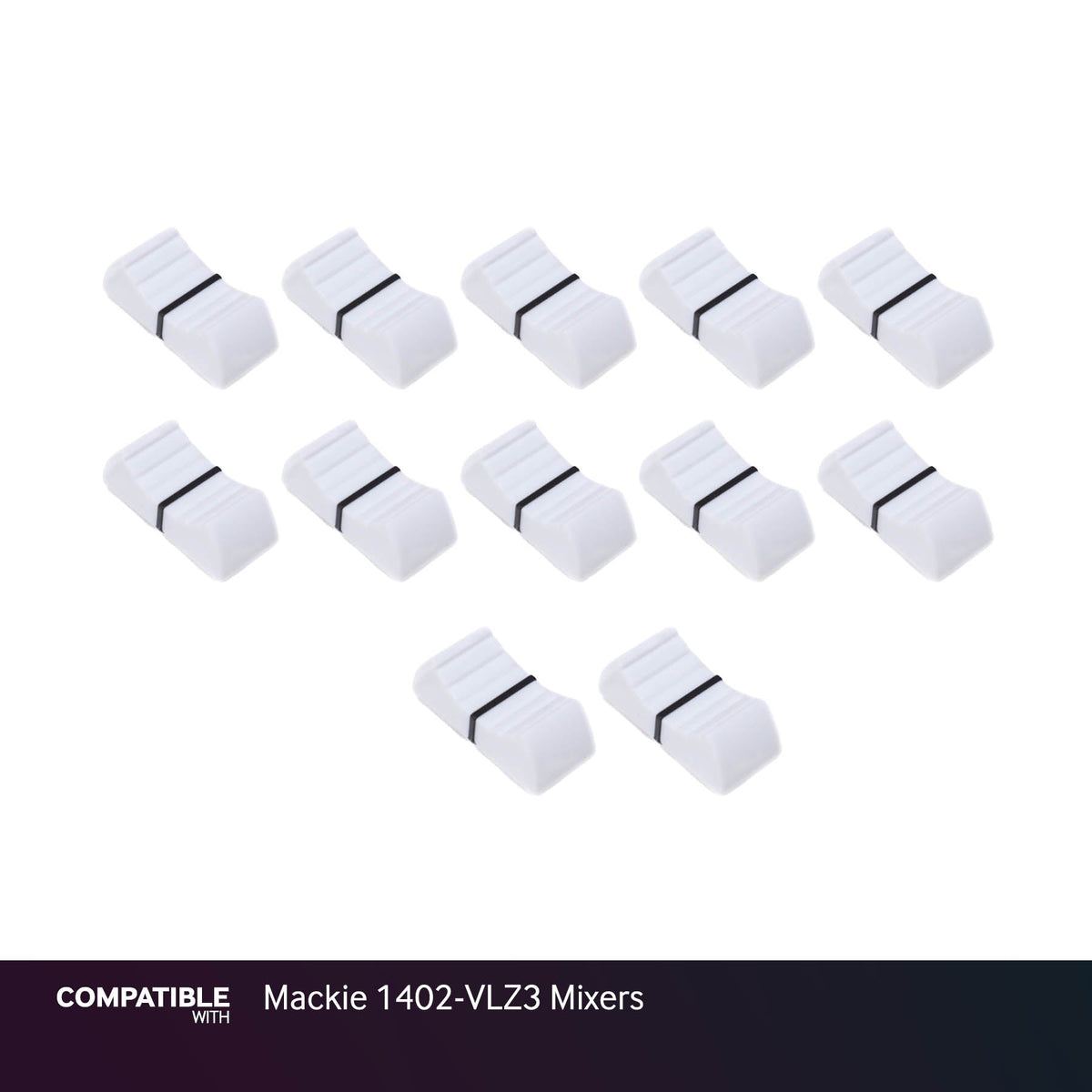 Set of 12 White Fader Caps for Mackie 1402-VLZ3 Mixers