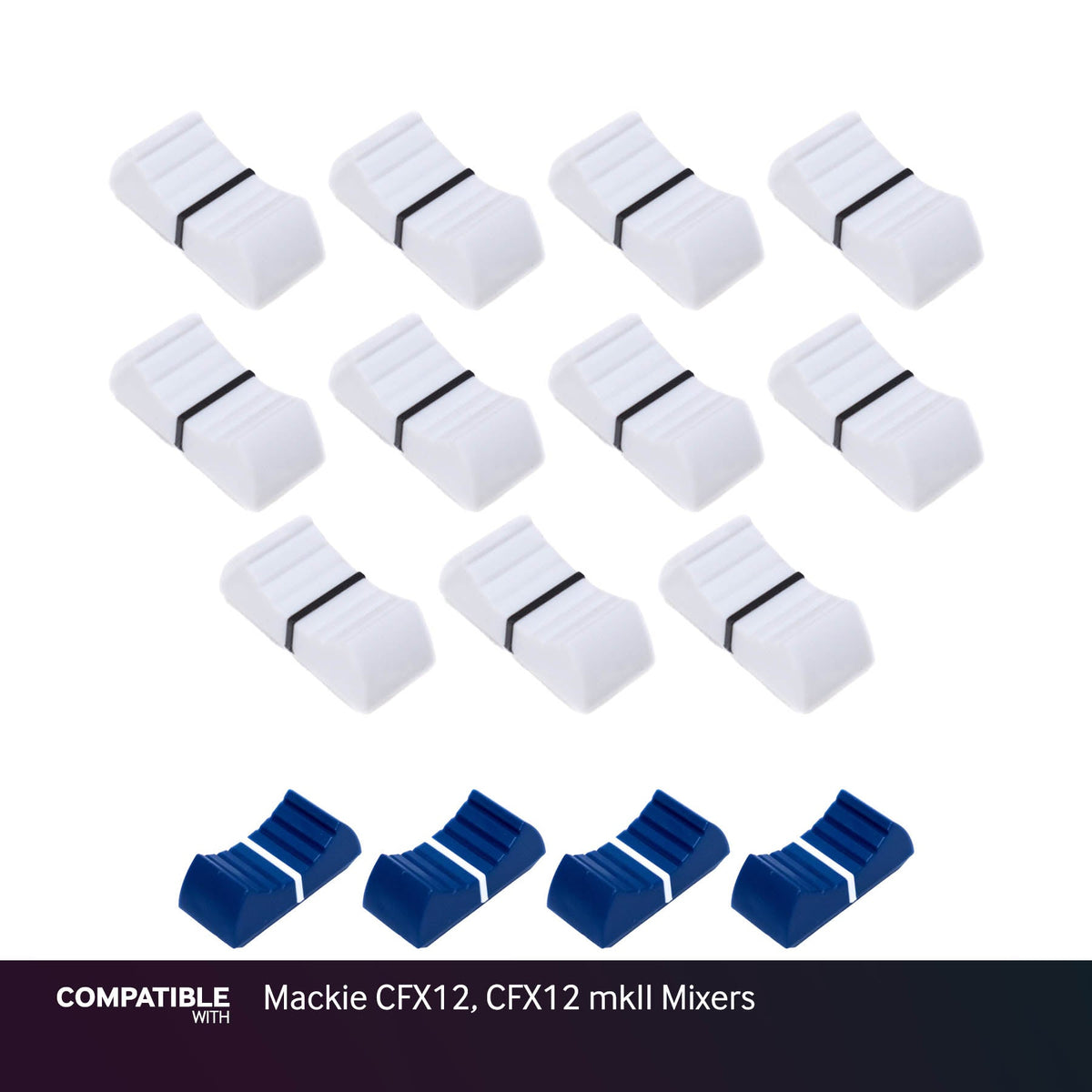Full Set of White & Blue Fader Caps for Mackie CFX12, CFX12 mkII Mixers