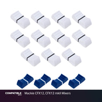 Full Set of White & Blue Fader Caps for Mackie CFX12, CFX12 mkII Mixers