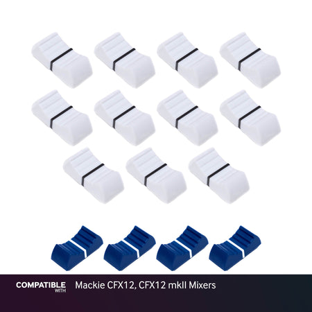 Full Set of White & Blue Fader Caps for Mackie CFX12, CFX12 mkII Mixers