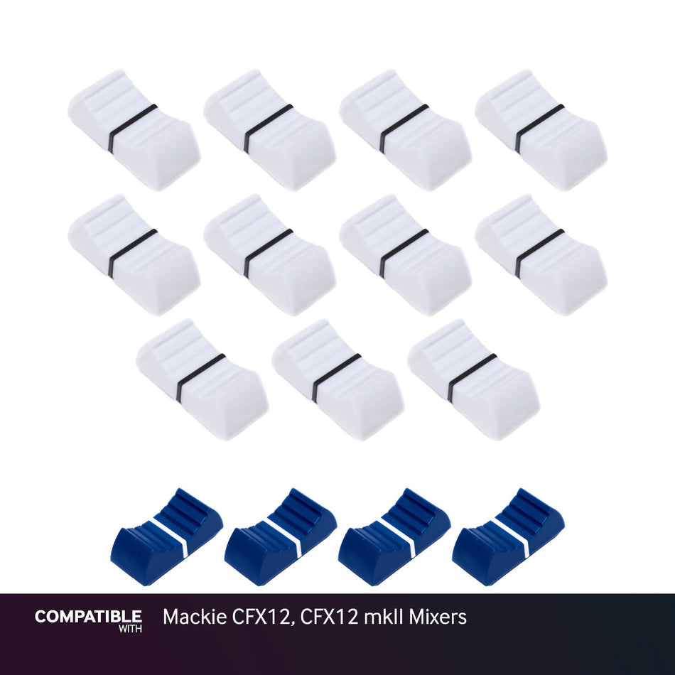 Full Set of White & Blue Fader Caps for Mackie CFX12, CFX12 mkII Mixers