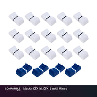 Full Set of White & Blue Fader Caps for Mackie CFX16, CFX16 mkII Mixers