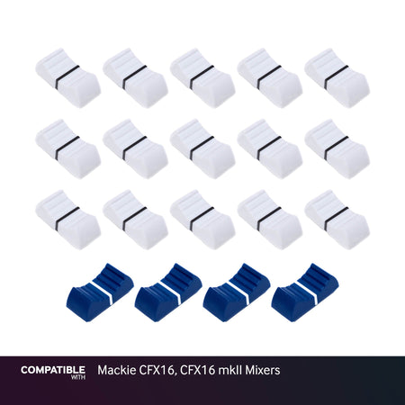 Full Set of White & Blue Fader Caps for Mackie CFX16, CFX16 mkII Mixers