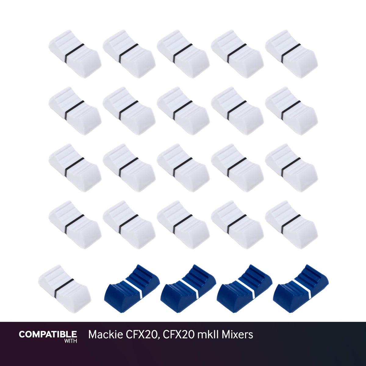 Full Set of White & Blue Fader Caps for Mackie CFX20, CFX20 mkII Mixers