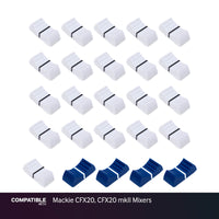 Full Set of White & Blue Fader Caps for Mackie CFX20, CFX20 mkII Mixers