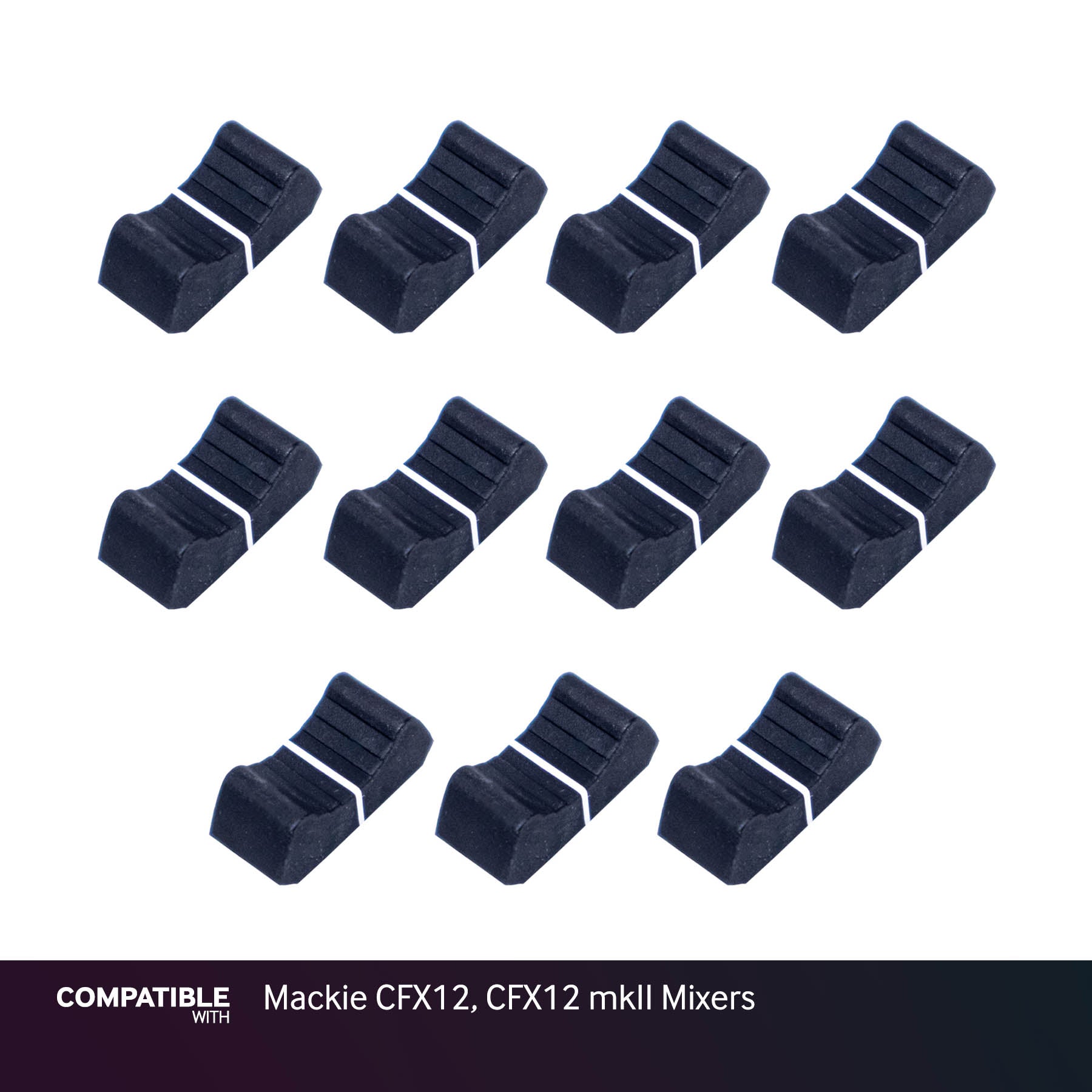 Set of 11 Black Fader Caps for Mackie CFX12, CFX12 mkII Mixers
