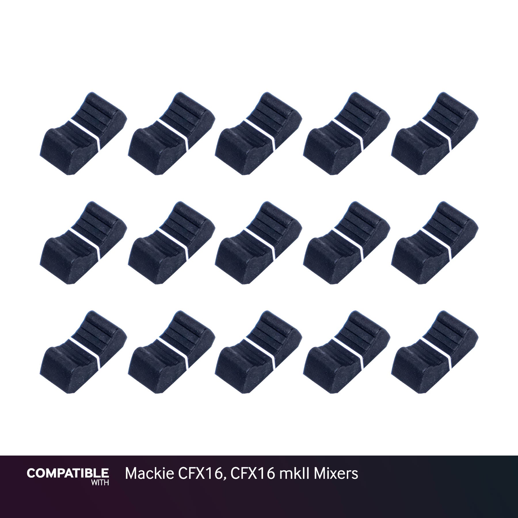 Set of 15 Black Fader Caps for Mackie CFX16, CFX16 mkII Mixers