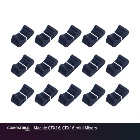 Set of 15 Black Fader Caps for Mackie CFX16, CFX16 mkII Mixers