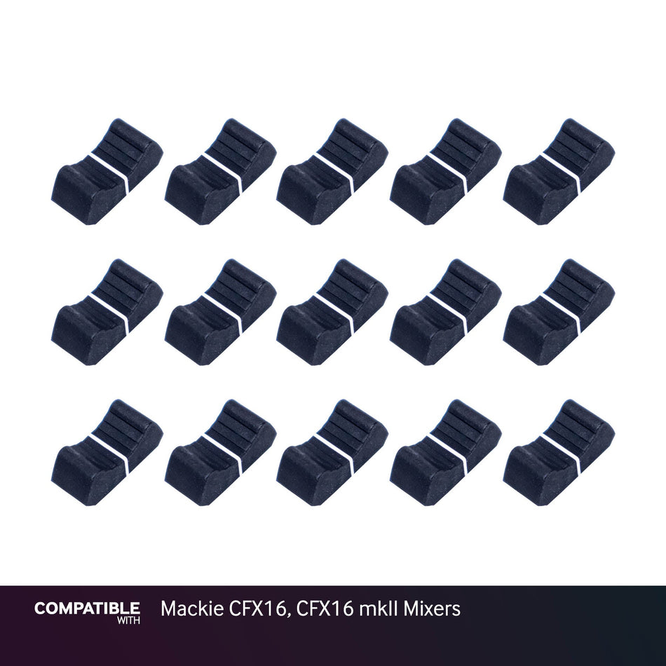 Set of 15 Black Fader Caps for Mackie CFX16, CFX16 mkII Mixers