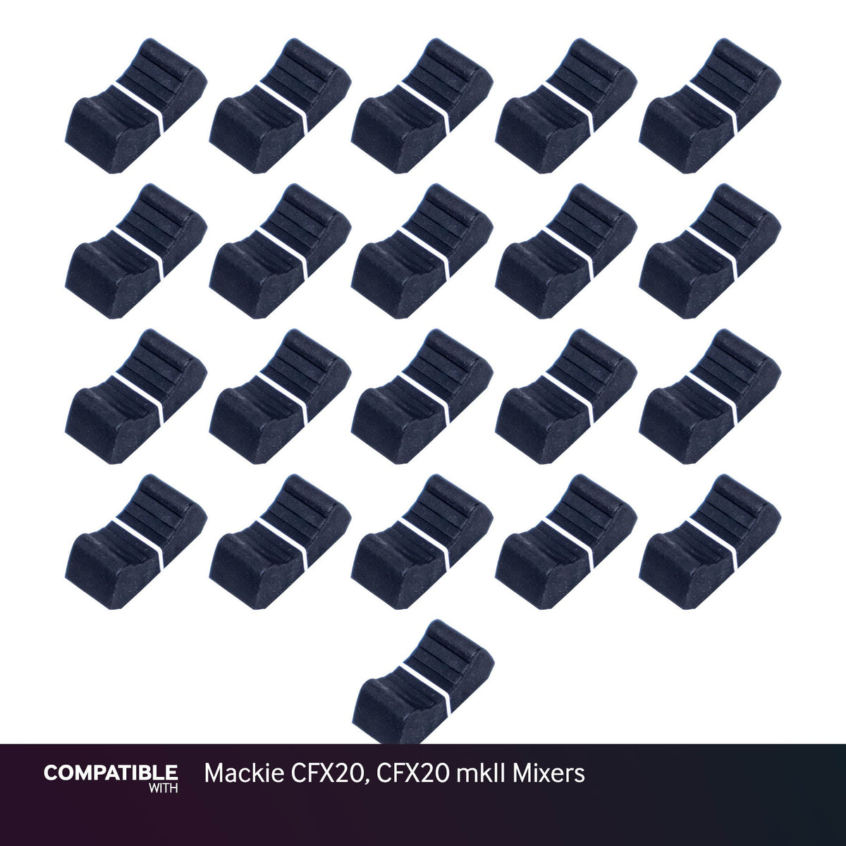 Set of 21 Black Fader Caps for Mackie CFX20, CFX20 mkII Mixers
