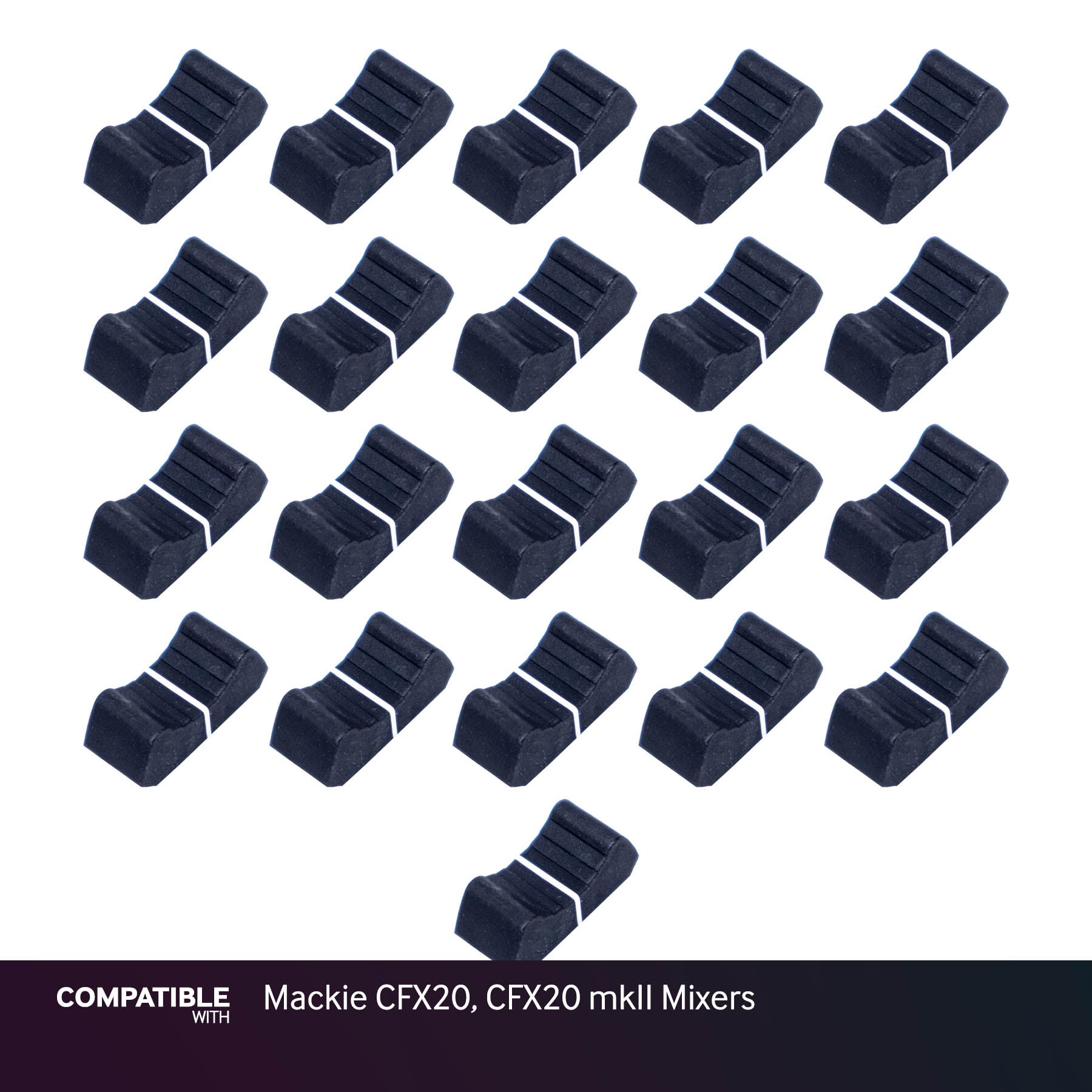 Set of 21 Black Fader Caps for Mackie CFX20, CFX20 mkII Mixers