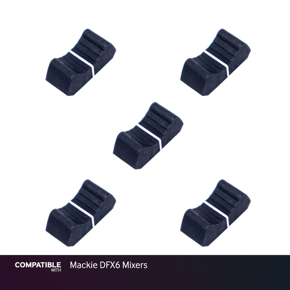 Set of 5 Black Fader Caps for Mackie DFX6 Mixers
