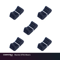 Set of 5 Black Fader Caps for Mackie DFX6 Mixers