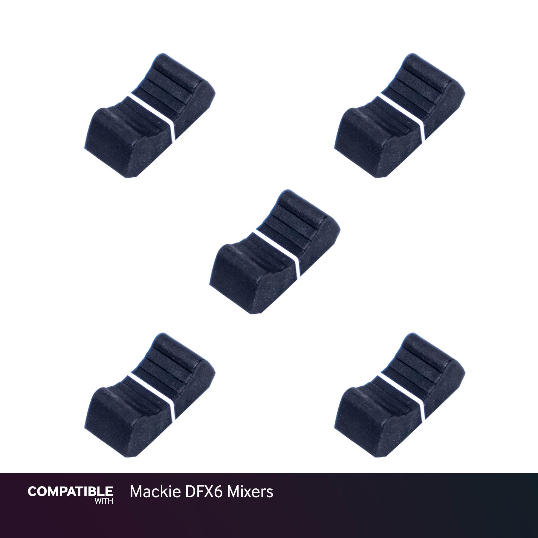 Set of 5 Black Fader Caps for Mackie DFX6 Mixers