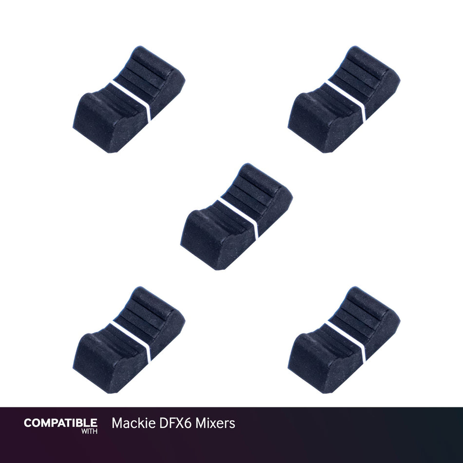 Set of 5 Black Fader Caps for Mackie DFX6 Mixers