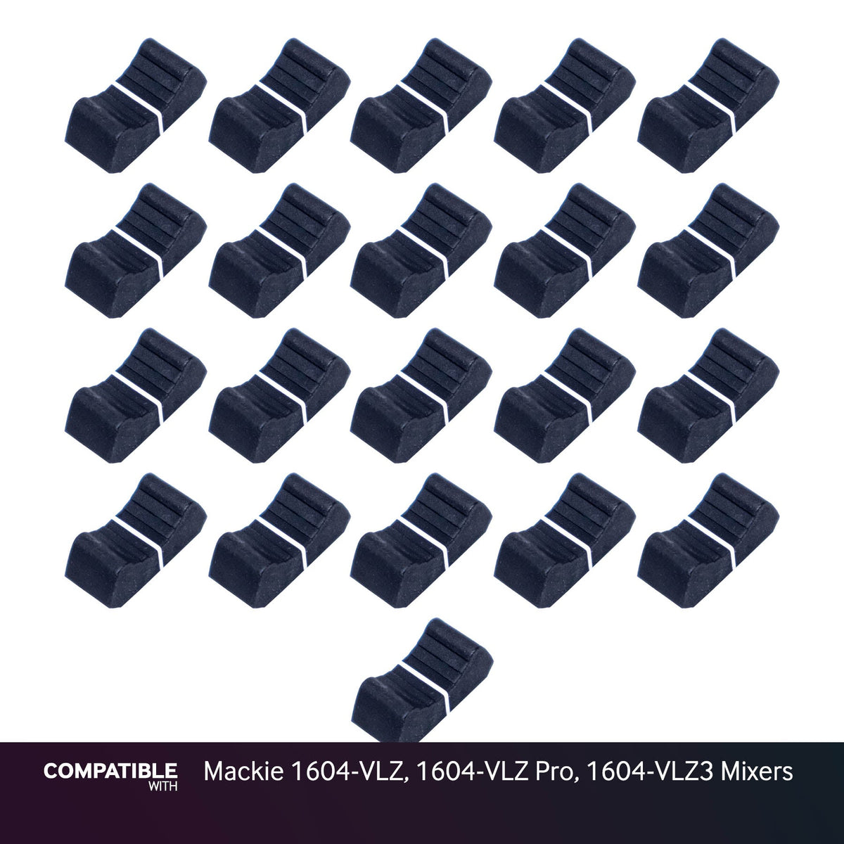 Set of 21 Black Fader Caps for Mackie 1604-VLZ, 1604-VLZ Pro, 1604-VLZ3 Mixers