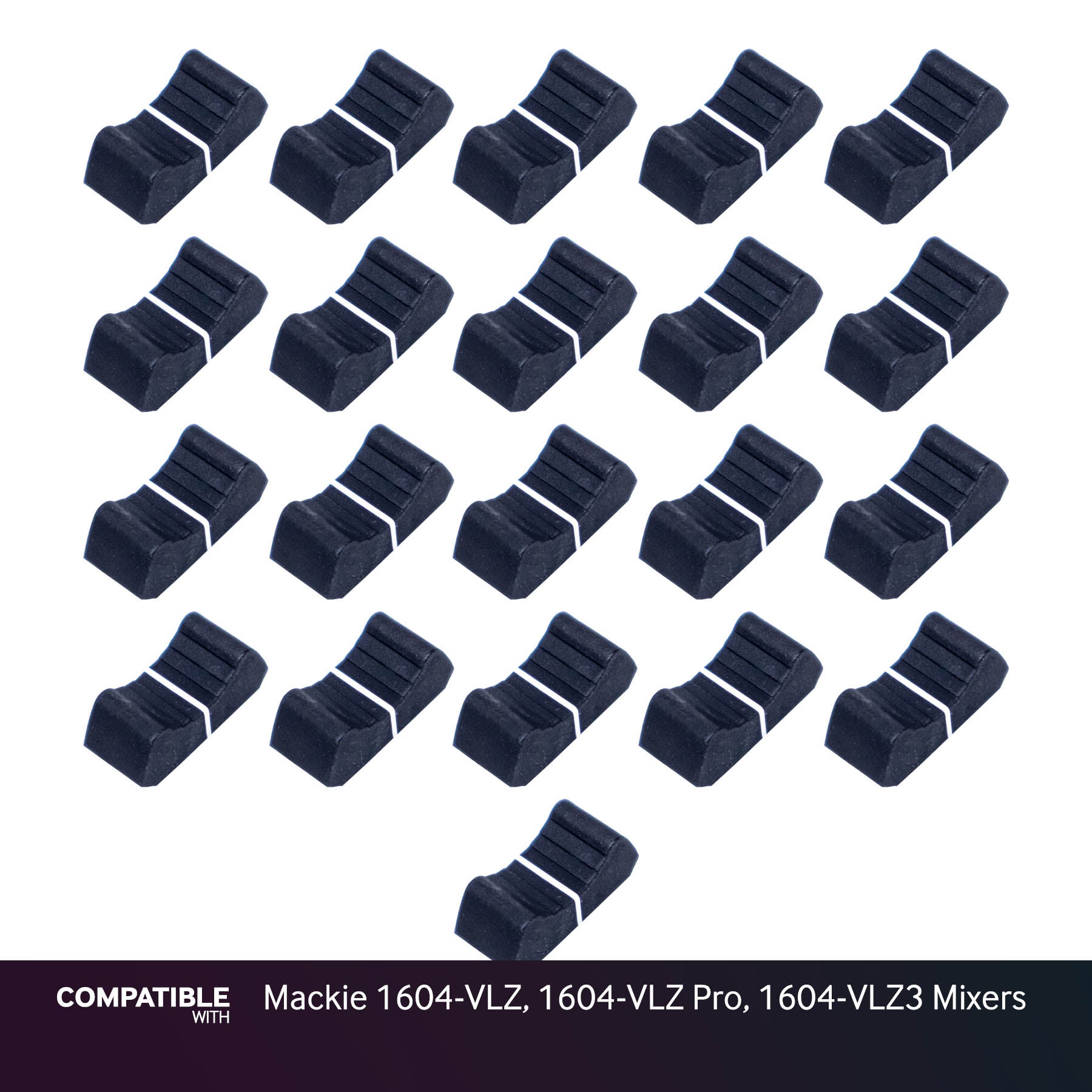 Set of 21 Black Fader Caps for Mackie 1604-VLZ, 1604-VLZ Pro, 1604-VLZ3 Mixers