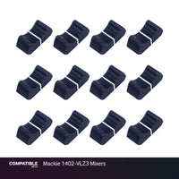 Set of 12 Black Fader Caps for Mackie 1402-VLZ3 Mixers