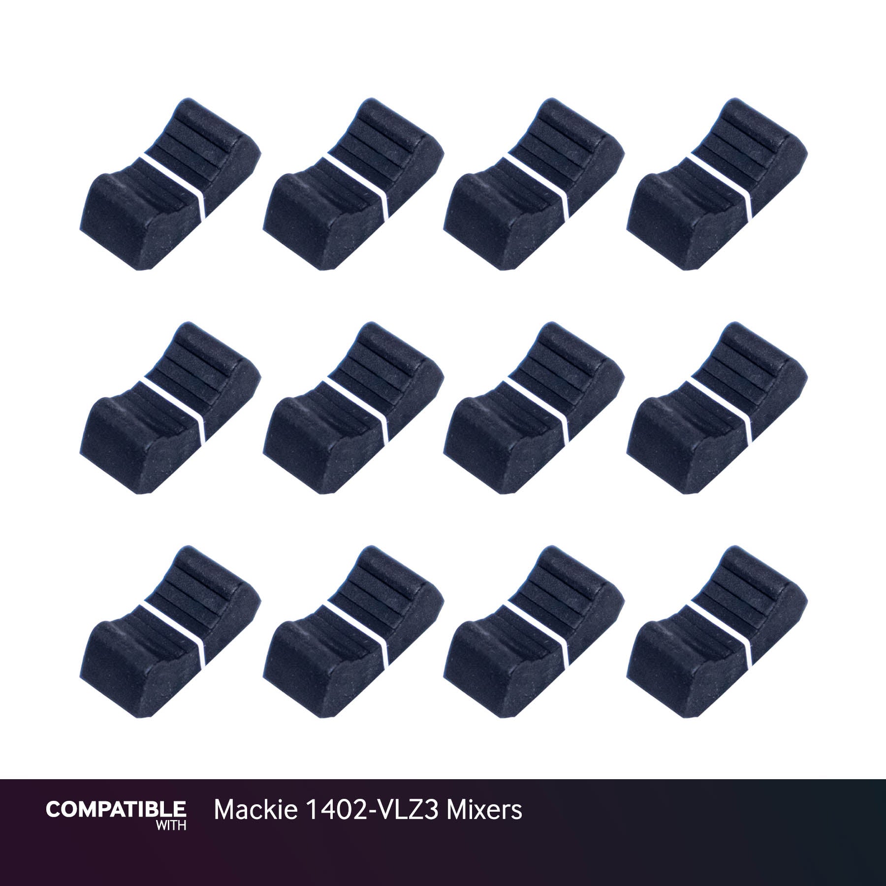 Set of 12 Black Fader Caps for Mackie 1402-VLZ3 Mixers