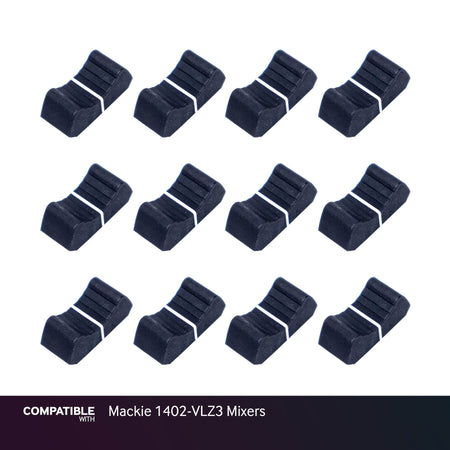 Set of 12 Black Fader Caps for Mackie 1402-VLZ3 Mixers