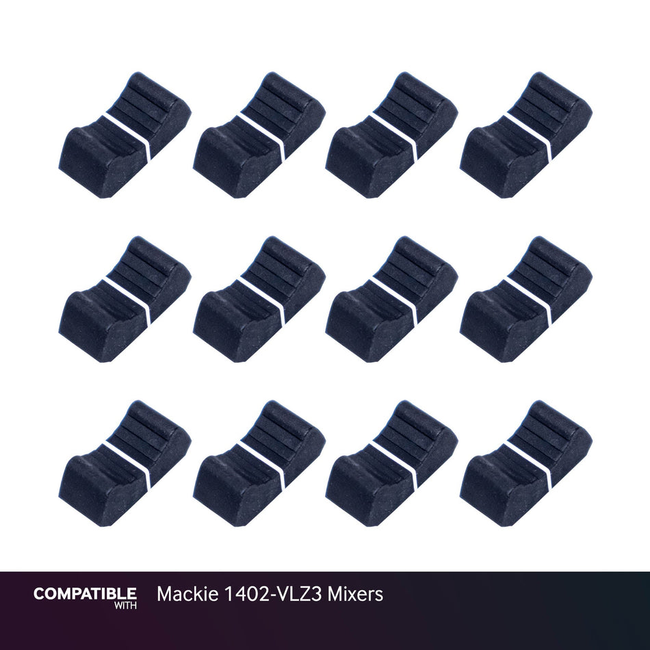 Set of 12 Black Fader Caps for Mackie 1402-VLZ3 Mixers