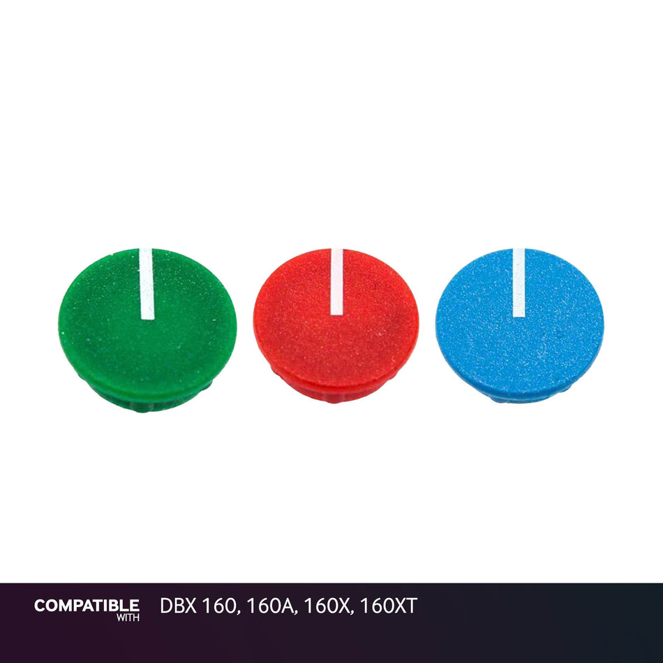 Set of Red, Green, Blue Knob Caps for DBX 160, 160A, 160X, 160XT