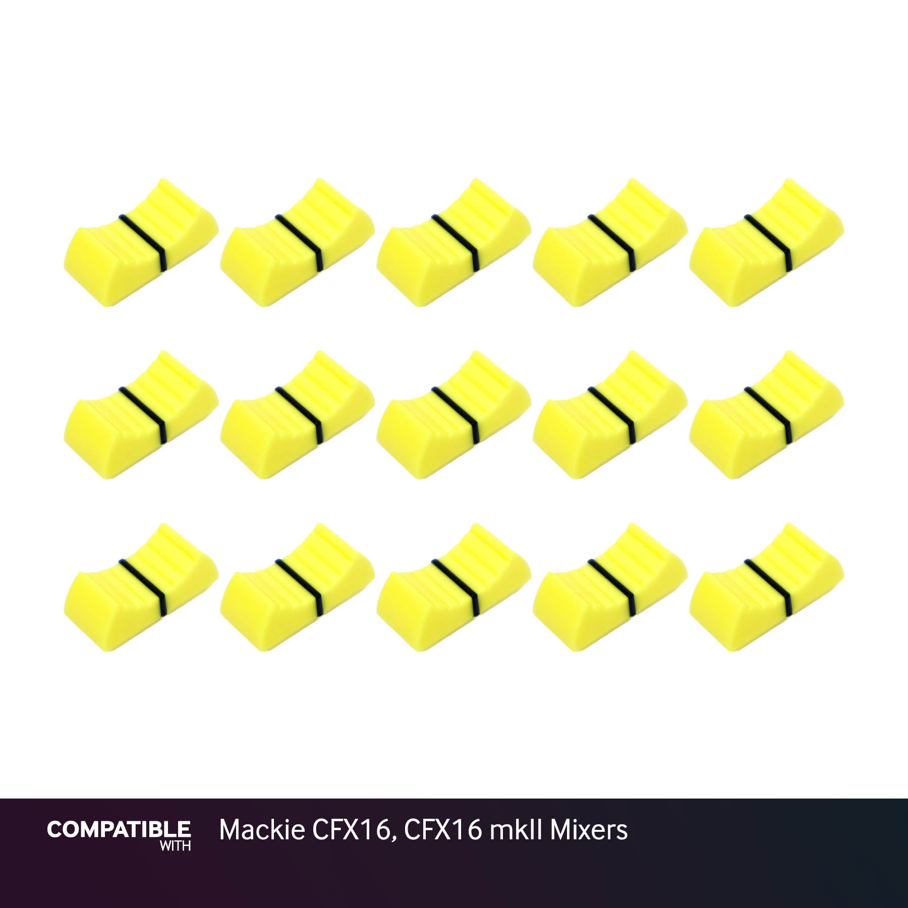 Set of 15 Yellow Fader Caps for Mackie CFX16, CFX16 mkII Mixers