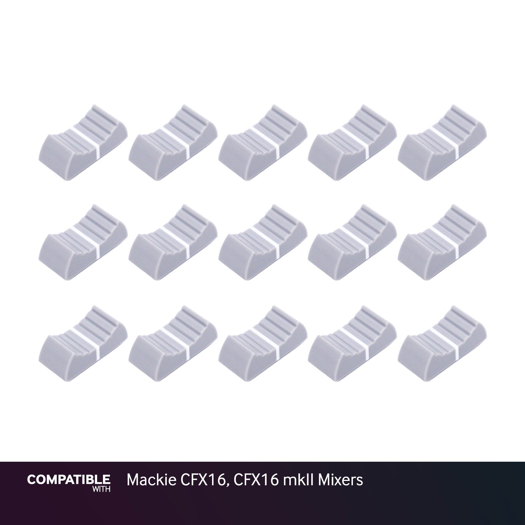 Set of 15 Light Gray Fader Caps for Mackie CFX16, CFX16 mkII Mixers