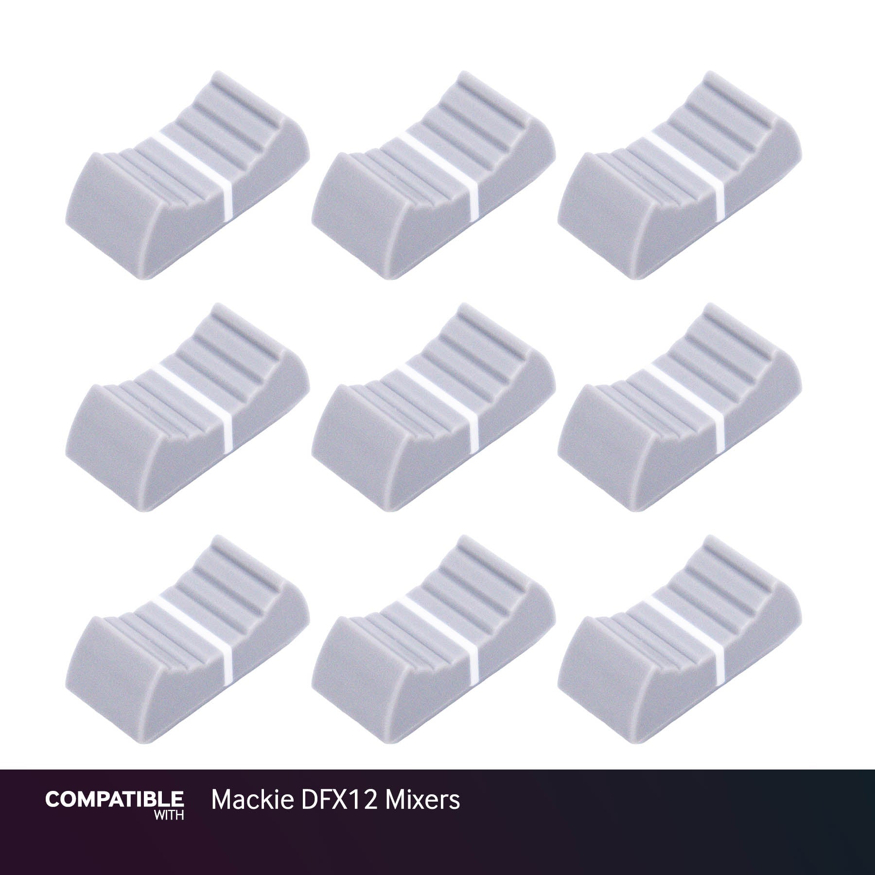 Set of 9 Light Gray Fader Caps for Mackie DFX12 Mixers