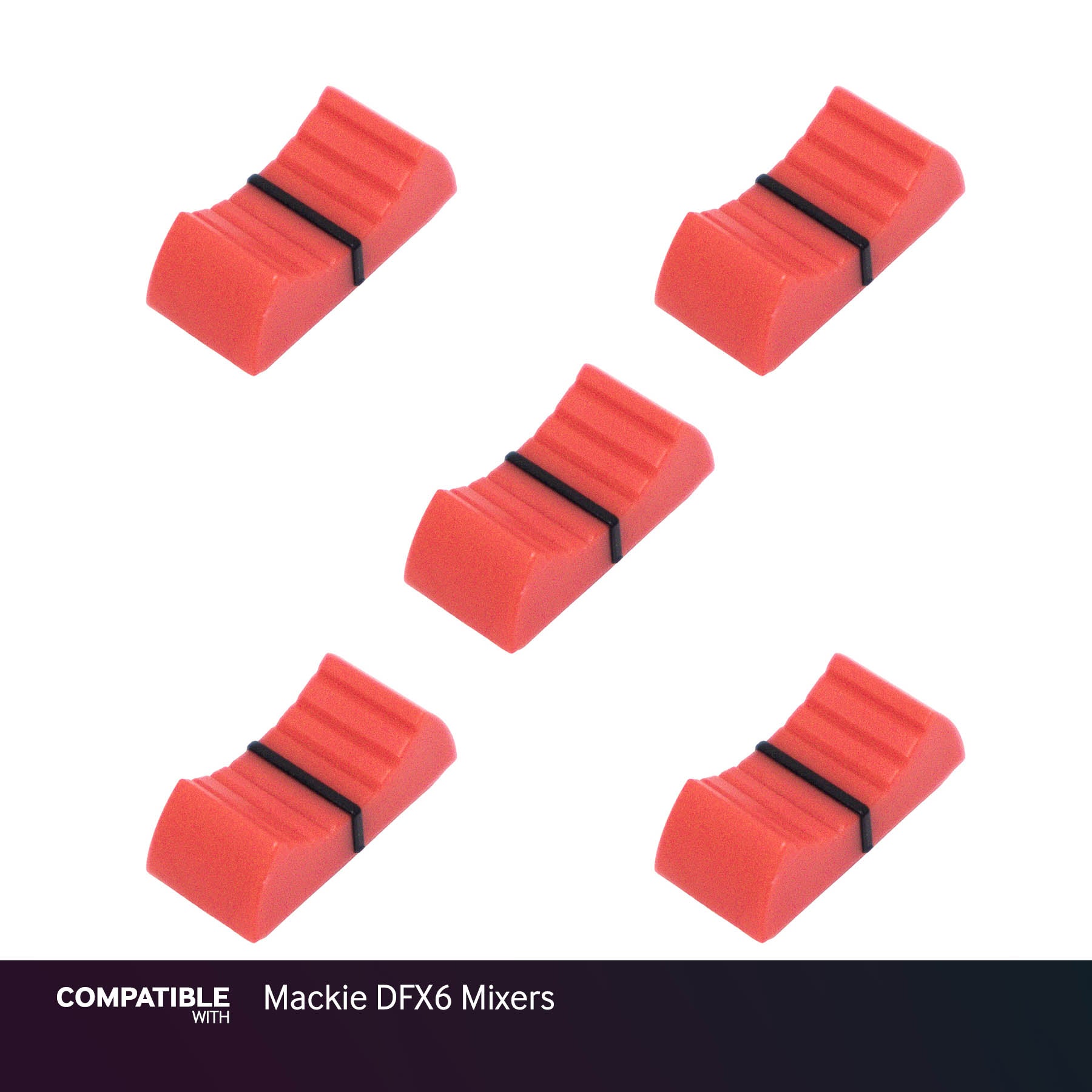Set of 5 Red Fader Caps for Mackie DFX6 Mixers