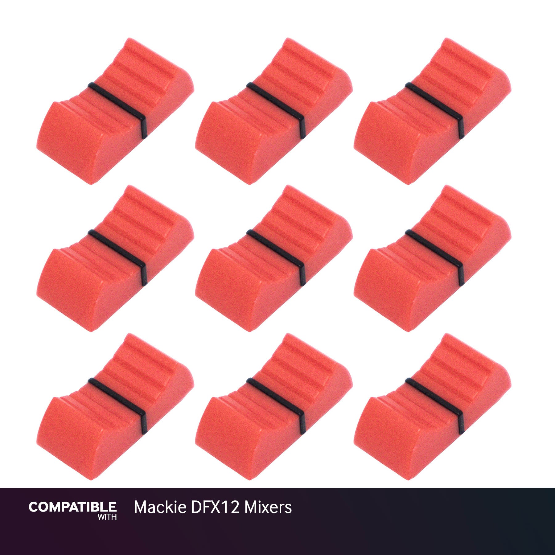 Set of 9 Red Fader Caps for Mackie DFX12 Mixers