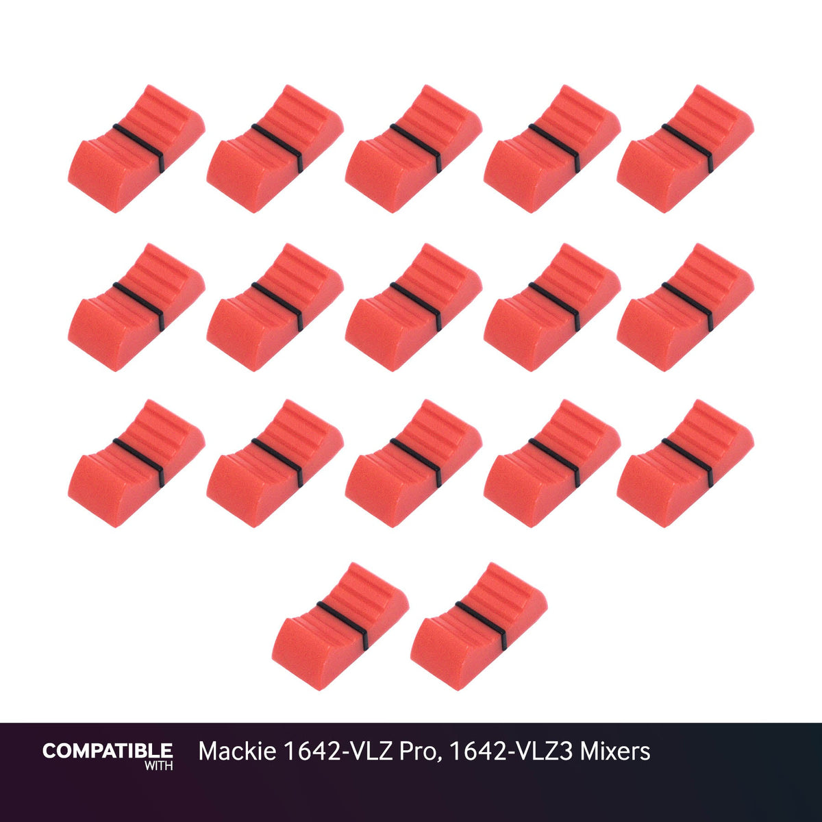 Set of 17 Red Fader Caps for Mackie 1642-VLZ Pro, 1642-VLZ3 Mixers