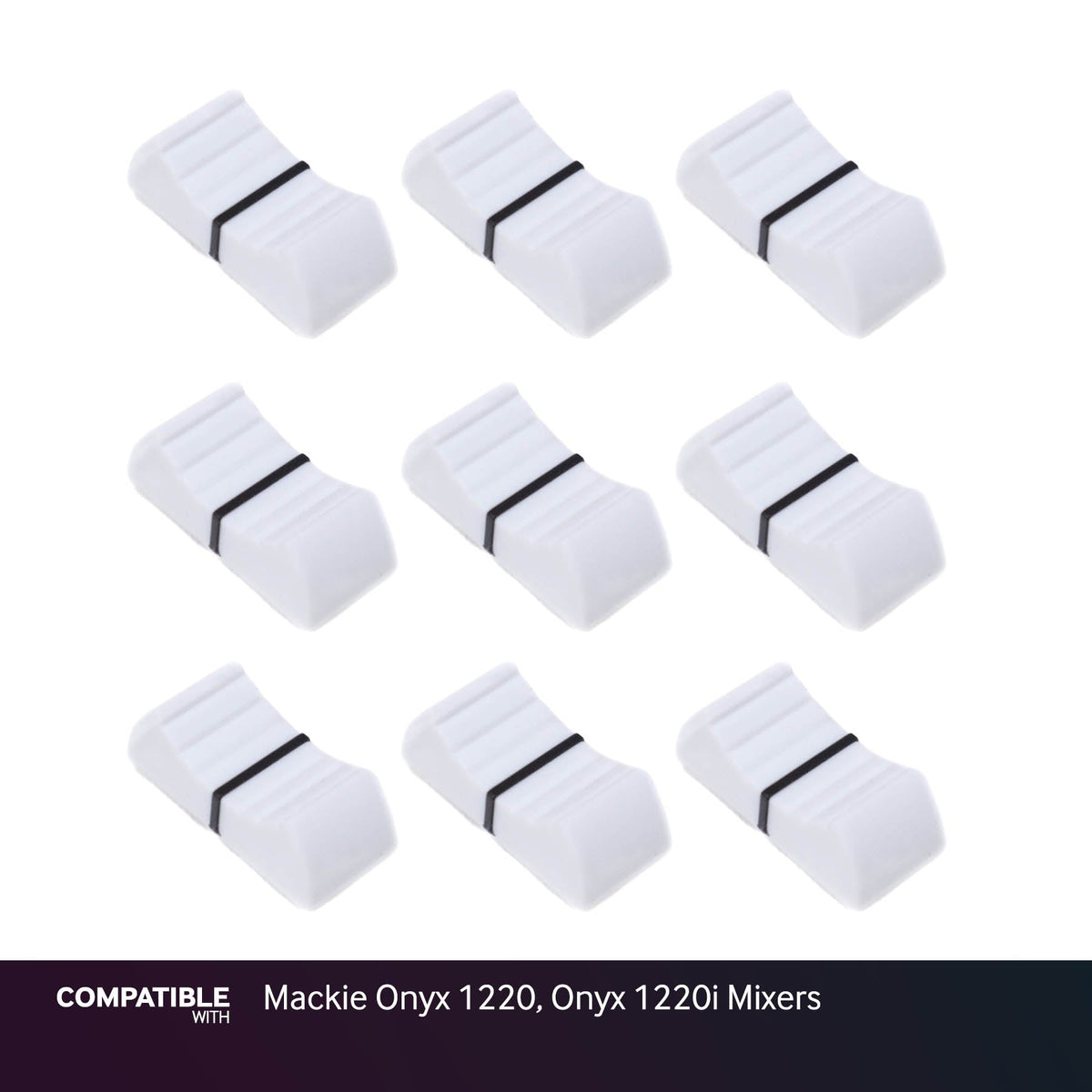 Set of 9 White Fader Caps for Mackie Onyx 1220, Onyx 1220i Mixers