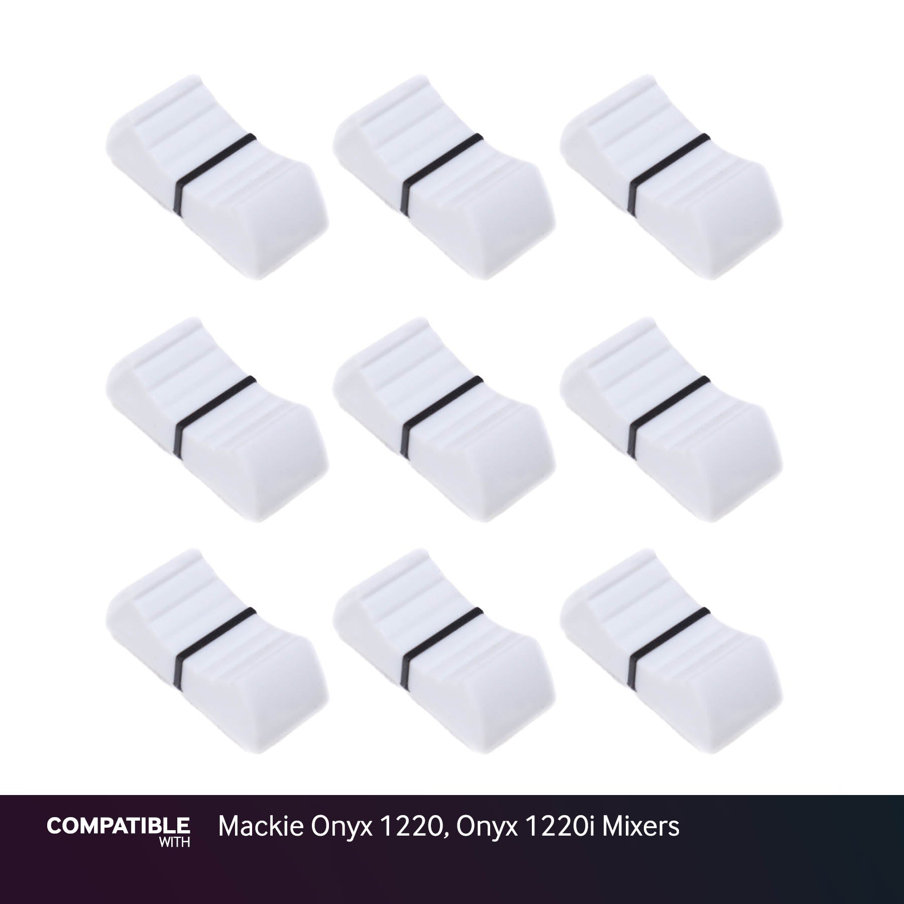 Set of 9 White Fader Caps for Mackie Onyx 1220, Onyx 1220i Mixers