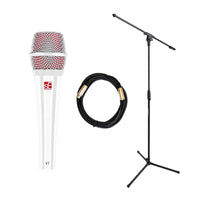 sE Electronics V7 White Dynamic Vocal Microphone Bundle with Stand & XLR Cable