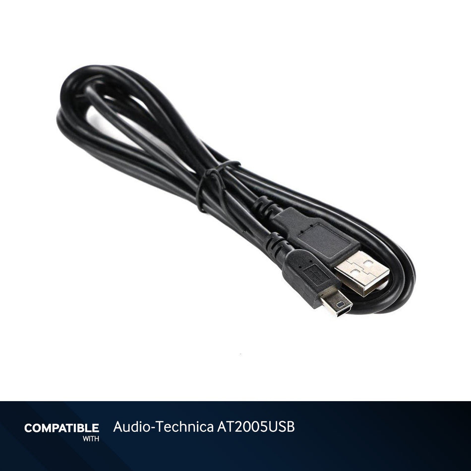 6-foot Black USB-A to Mini B Cable for Audio-Technica AT2005USB