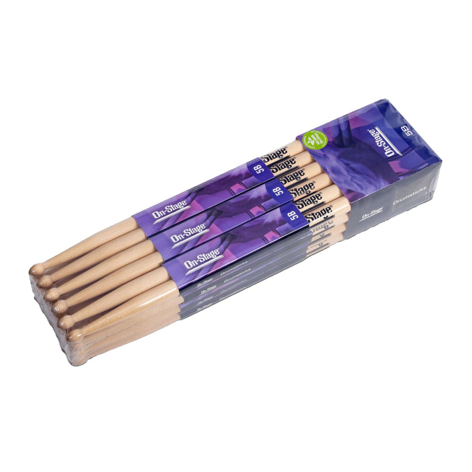 On-Stage MW5B Maple 5B Wood Drum Sticks with Wood Tips, 12-Pack