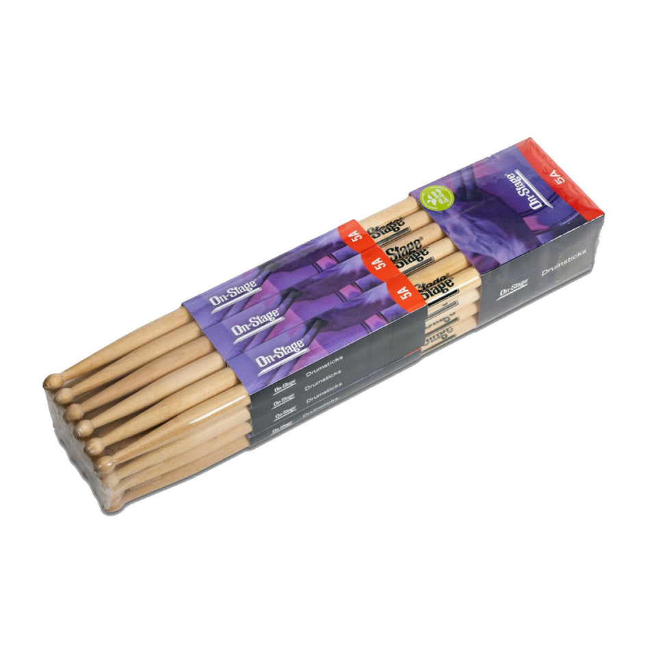 On-Stage MW5A Maple 5A Wood Drum Sticks with Wood Tips, 12-pack