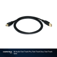 3-foot Black USB-A to USB-B 2.0 Gold Plated Cable for M-Audio Fast Track Pro, Fast Track Duo, Fast Track Solo