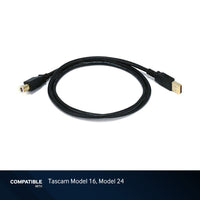 3-foot Black USB-A to USB-B 2.0 Gold Plated Cable for Tascam Model 16, Model 24